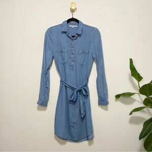 Alexia Admor Chambray Long Sleeve Button-Tab Button Front Shirt Dress